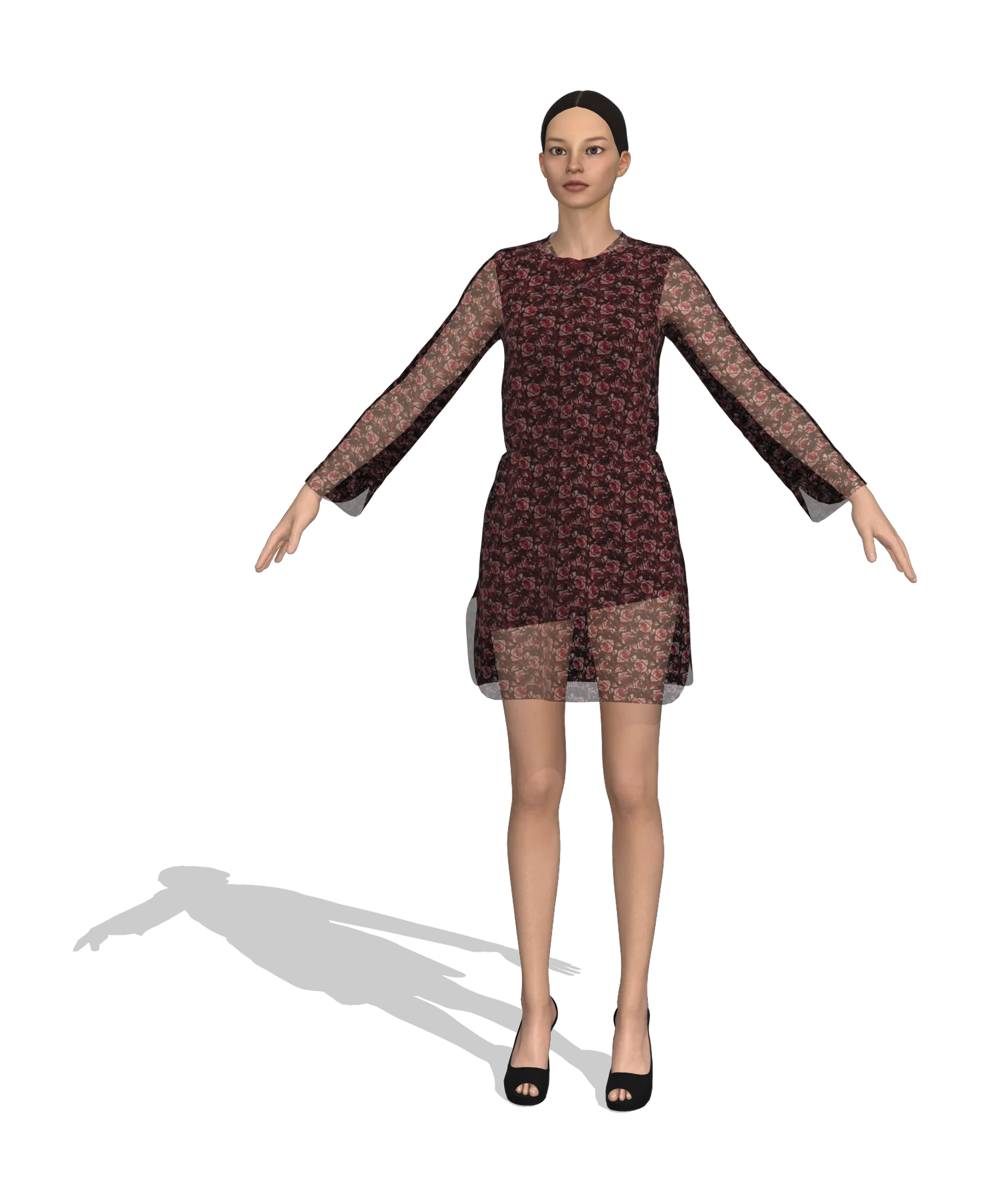 KDscion p199 full sleeve translucent shift dress - dual asymmetric layer